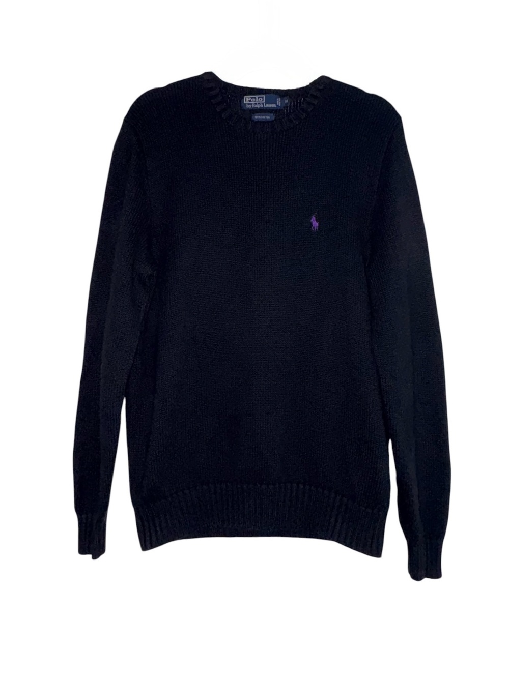Vintage Polo by Ralph Lauren Men’s Navy Crewneck Sweater with Purple Logo